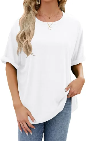 2 Pack Women's Oversized T Shirts 100% Cotton Short Sleeve Crewneck Summer Tops Casual Loose Basic Tee Shirts