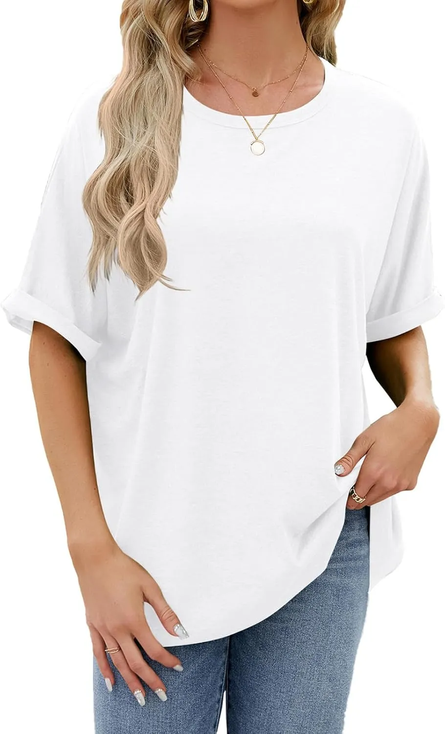 2 Pack Women's Oversized T Shirts 100% Cotton Short Sleeve Crewneck Summer Tops Casual Loose Basic Tee Shirts