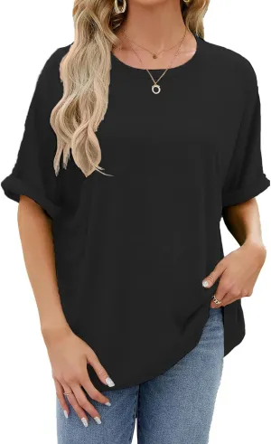 2 Pack Women's Oversized T Shirts 100% Cotton Short Sleeve Crewneck Summer Tops Casual Loose Basic Tee Shirts