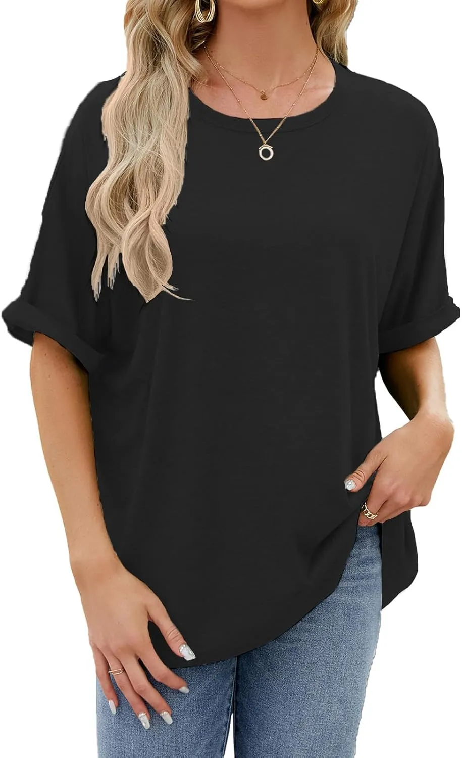 2 Pack Women's Oversized T Shirts 100% Cotton Short Sleeve Crewneck Summer Tops Casual Loose Basic Tee Shirts