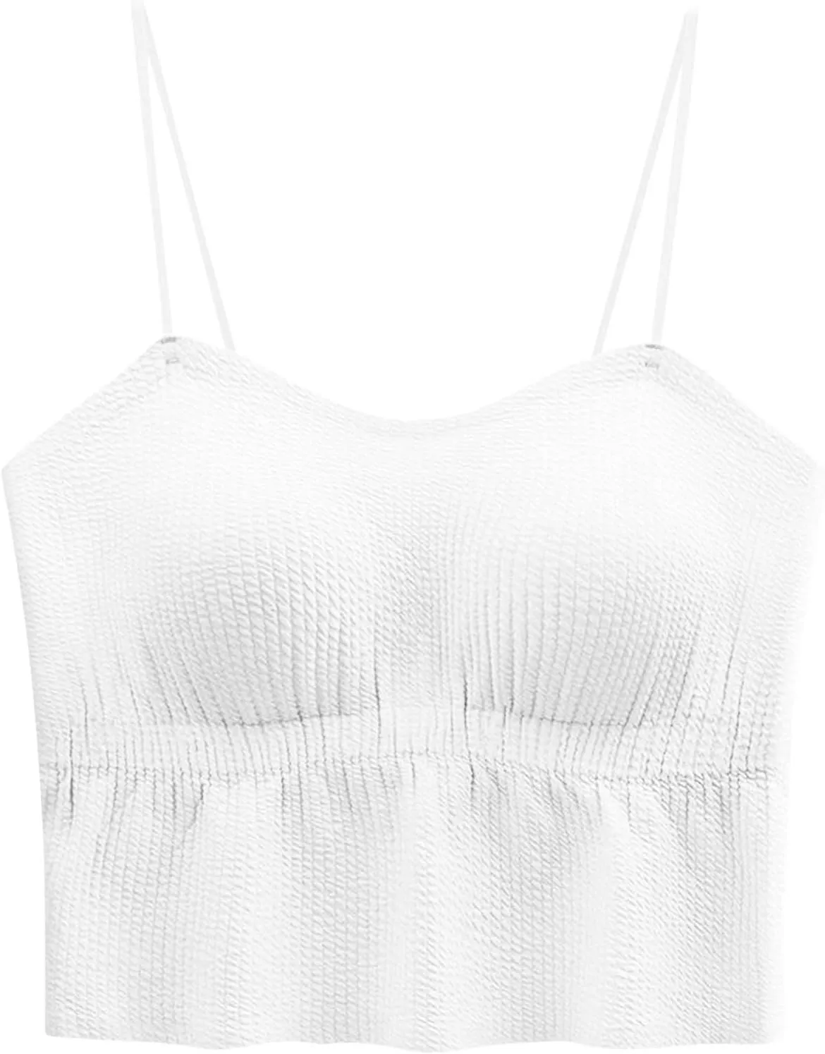 2025 Hot New Shirred Crop Cami Tops for Women Spaghetti Strap Built in Bra Camisoles Summer Sleeveless Slim Rave Tees