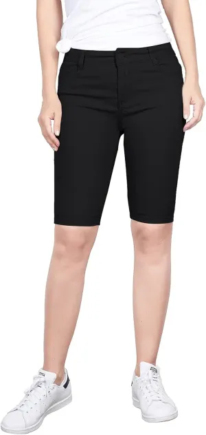 2LUV Women's Stretchy Soft Skinny Easy Fit Stretchy 5 Pocket Mid-Rise Solid Color Classic Skinny Bermuda Shorts Ultra Stretch Comfy Black 11