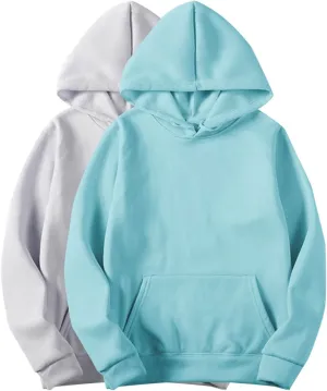 2PC Fleece Pullover Hoodie Soft Warm Sweatshirt Kangaroo Pocket Solid Casual Long Sleeve Fall Winter Loungewear