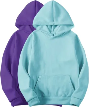 2PC Fleece Pullover Hoodie Soft Warm Sweatshirt Kangaroo Pocket Solid Casual Long Sleeve Fall Winter Loungewear