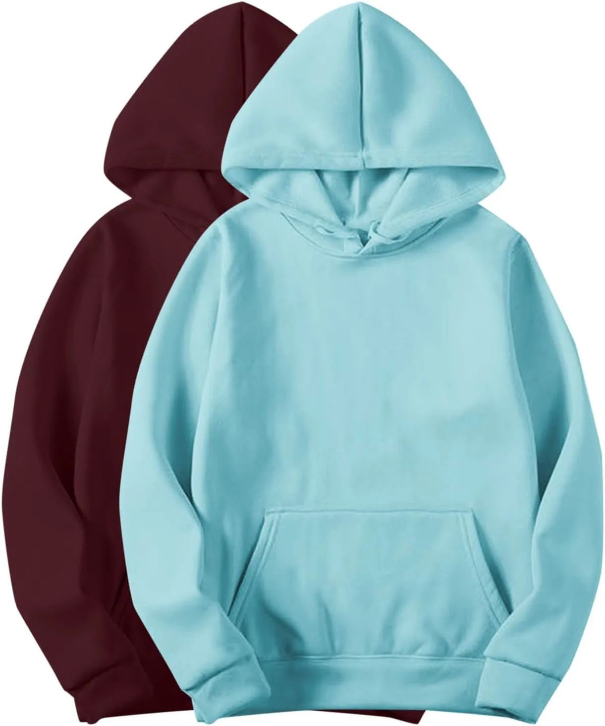 2PC Fleece Pullover Hoodie Soft Warm Sweatshirt Kangaroo Pocket Solid Casual Long Sleeve Fall Winter Loungewear