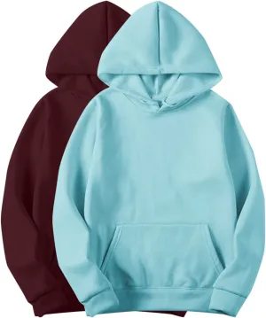 2PC Fleece Pullover Hoodie Soft Warm Sweatshirt Kangaroo Pocket Solid Casual Long Sleeve Fall Winter Loungewear