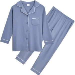 Aablexema Unisex Kids Pajamas Set Button-Down Long Sleeve Cotton Sleepwear Lounge Set for 5-13 Years