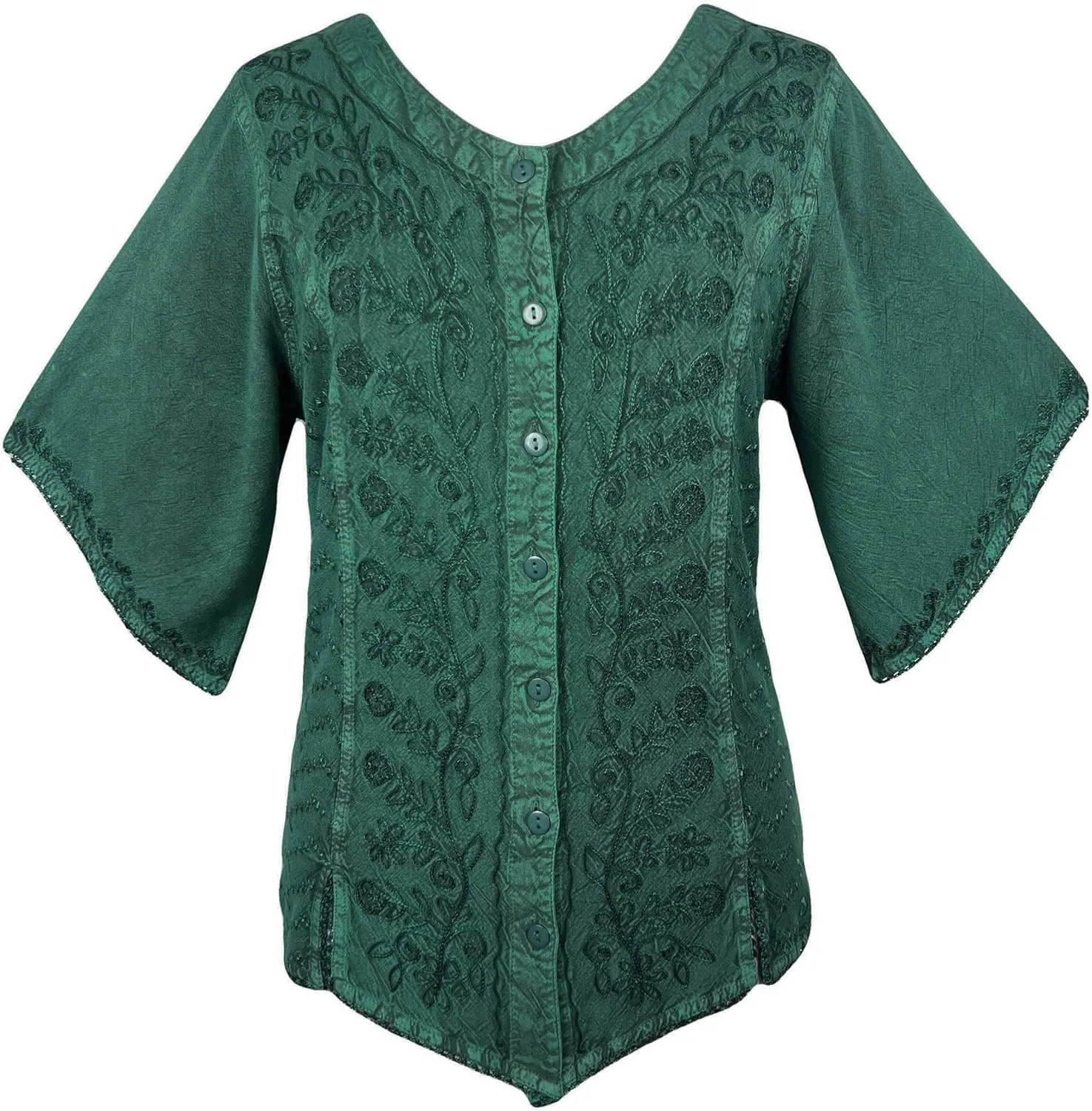 Agan Traders 2025 Summer Medieval Vintage Short Sleeve Embroidered Blouses - Button Down Comfy Summer Tops for Women