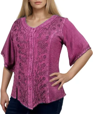 Agan Traders 2025 Summer Medieval Vintage Short Sleeve Embroidered Blouses - Button Down Comfy Summer Tops for Women