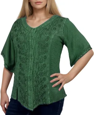 Agan Traders 2025 Summer Medieval Vintage Short Sleeve Embroidered Blouses - Button Down Comfy Summer Tops for Women