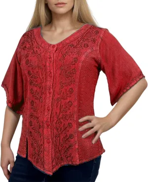 Agan Traders 2025 Summer Medieval Vintage Short Sleeve Embroidered Blouses - Button Down Comfy Summer Tops for Women