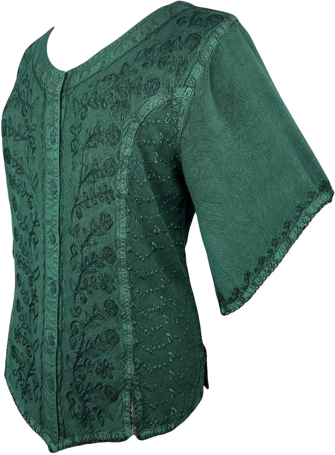 Agan Traders 2025 Summer Medieval Vintage Short Sleeve Embroidered Blouses - Button Down Comfy Summer Tops for Women