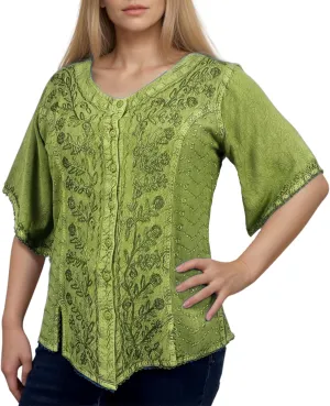 Agan Traders 2025 Summer Medieval Vintage Short Sleeve Embroidered Blouses - Button Down Comfy Summer Tops for Women
