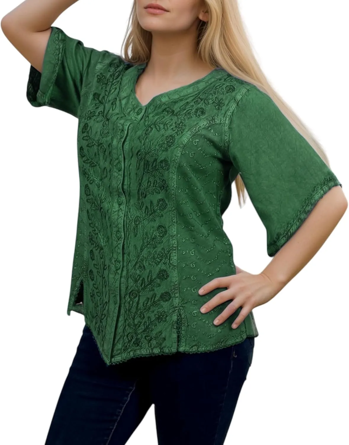 Agan Traders 2025 Summer Medieval Vintage Short Sleeve Embroidered Blouses - Button Down Comfy Summer Tops for Women