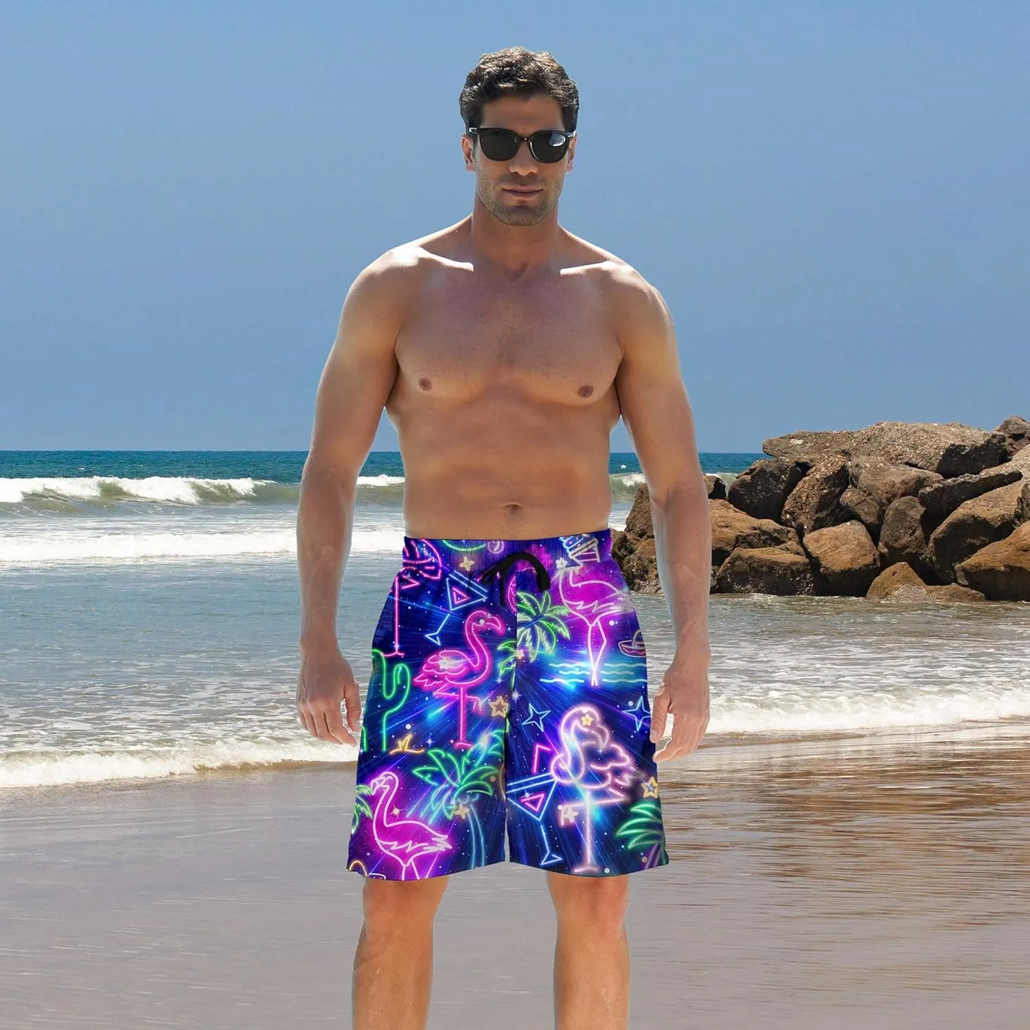 Ahegao Men's Swim Trunks Quick Dry 3D Printed Beach Board Shorts with Pockets Cool Mesh Lining Bathing Suits