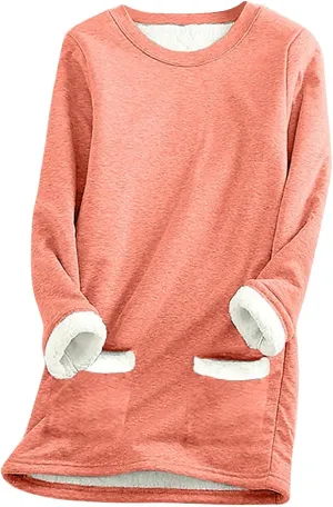 aihihe Women's Winter Warm Fleece Sherpa Lined Sweatshirts Plus Size Crewneck Casual Fluffy Loungewear Thermal Pullover