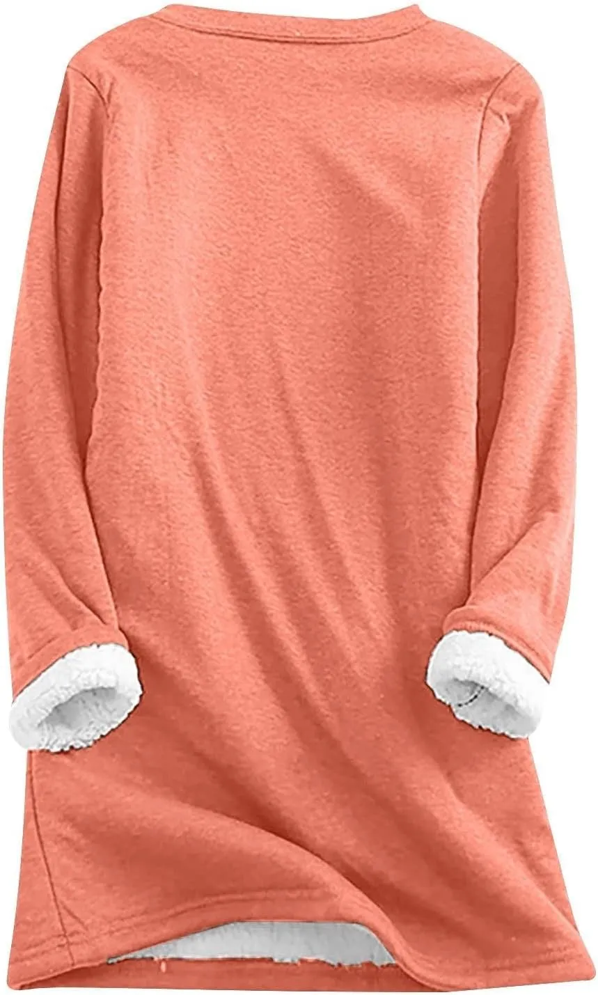 aihihe Women's Winter Warm Fleece Sherpa Lined Sweatshirts Plus Size Crewneck Casual Fluffy Loungewear Thermal Pullover