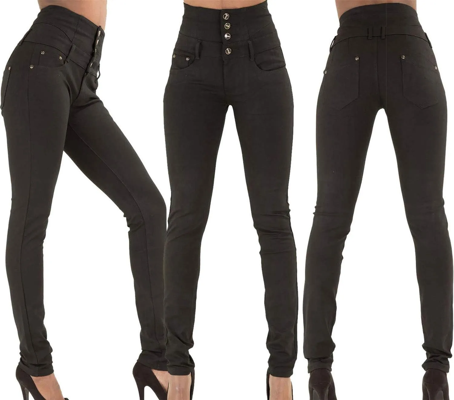 Andongnywell Women Button High Waist Skinny Jeans Colombian Design Butt Lift Jeans Plus Size Stretch High Rise Skinnys