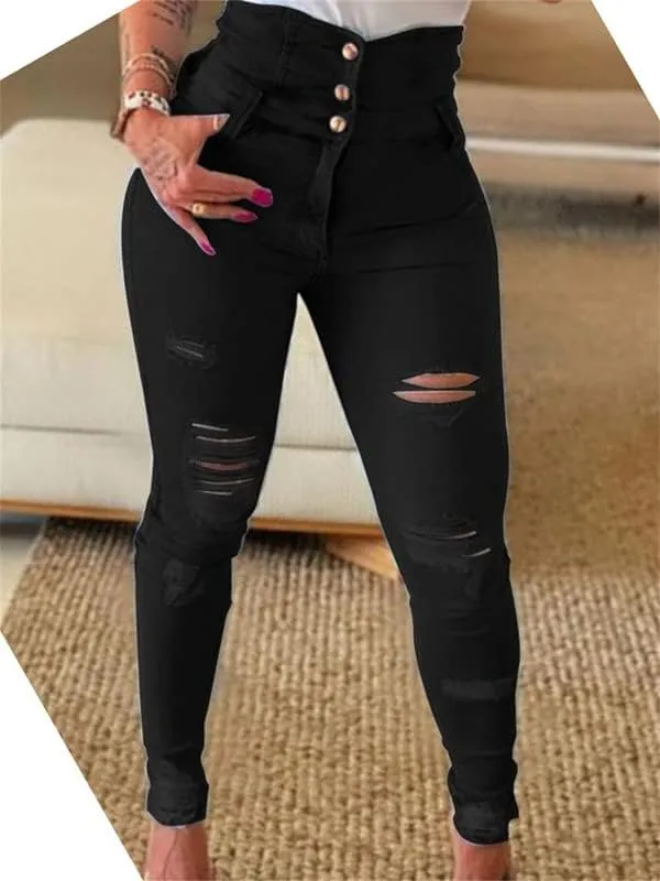Andongnywell Women Button High Waist Skinny Jeans Colombian Design Butt Lift Jeans Plus Size Stretch High Rise Skinnys
