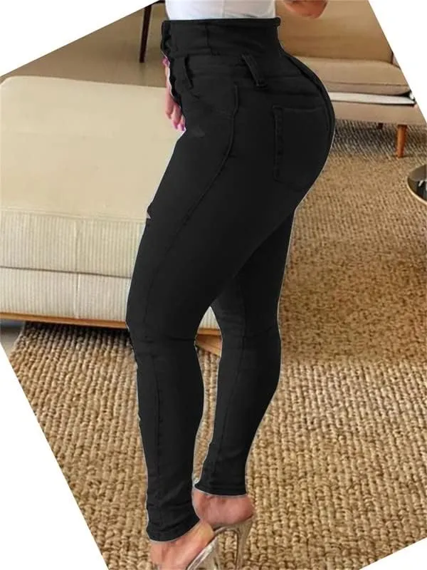 Andongnywell Women Button High Waist Skinny Jeans Colombian Design Butt Lift Jeans Plus Size Stretch High Rise Skinnys