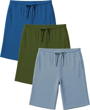 Andrew Scott Men's 3 Pack Soft & Light Cotton Drawstring Yoga Lounge & Sleep Jam Shorts/Jersey Shorts with Pockets