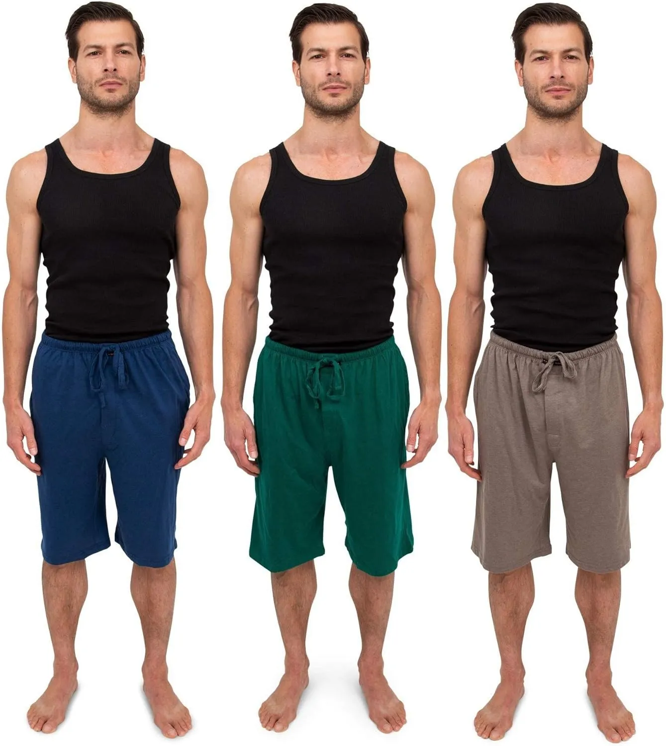 Andrew Scott Men's 3 Pack Soft & Light Cotton Drawstring Yoga Lounge & Sleep Jam Shorts/Jersey Shorts with Pockets