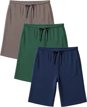 Andrew Scott Men's 3 Pack Soft & Light Cotton Drawstring Yoga Lounge & Sleep Jam Shorts/Jersey Shorts with Pockets