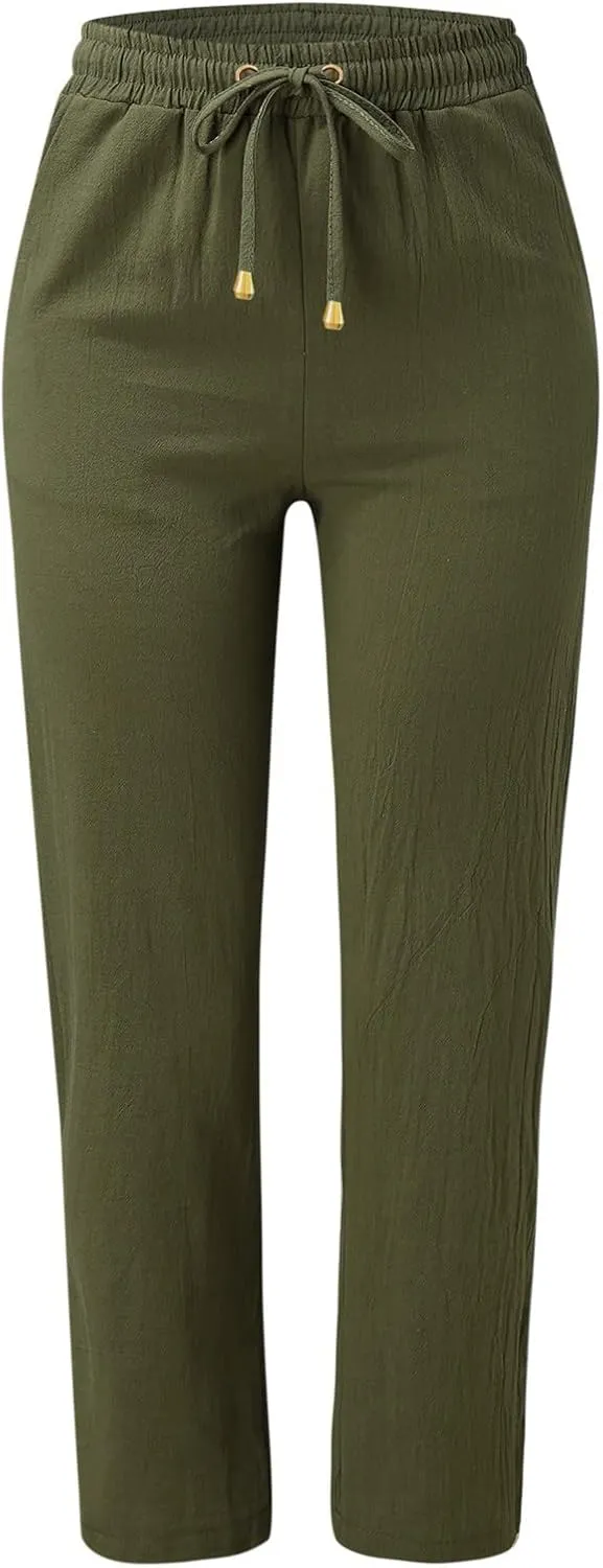 Aniwyn Women's Wide Leg Comfy Pants Casual Loose Cotton Linen High Waisted Cozy Loungewear Yoga Pants with Pockets