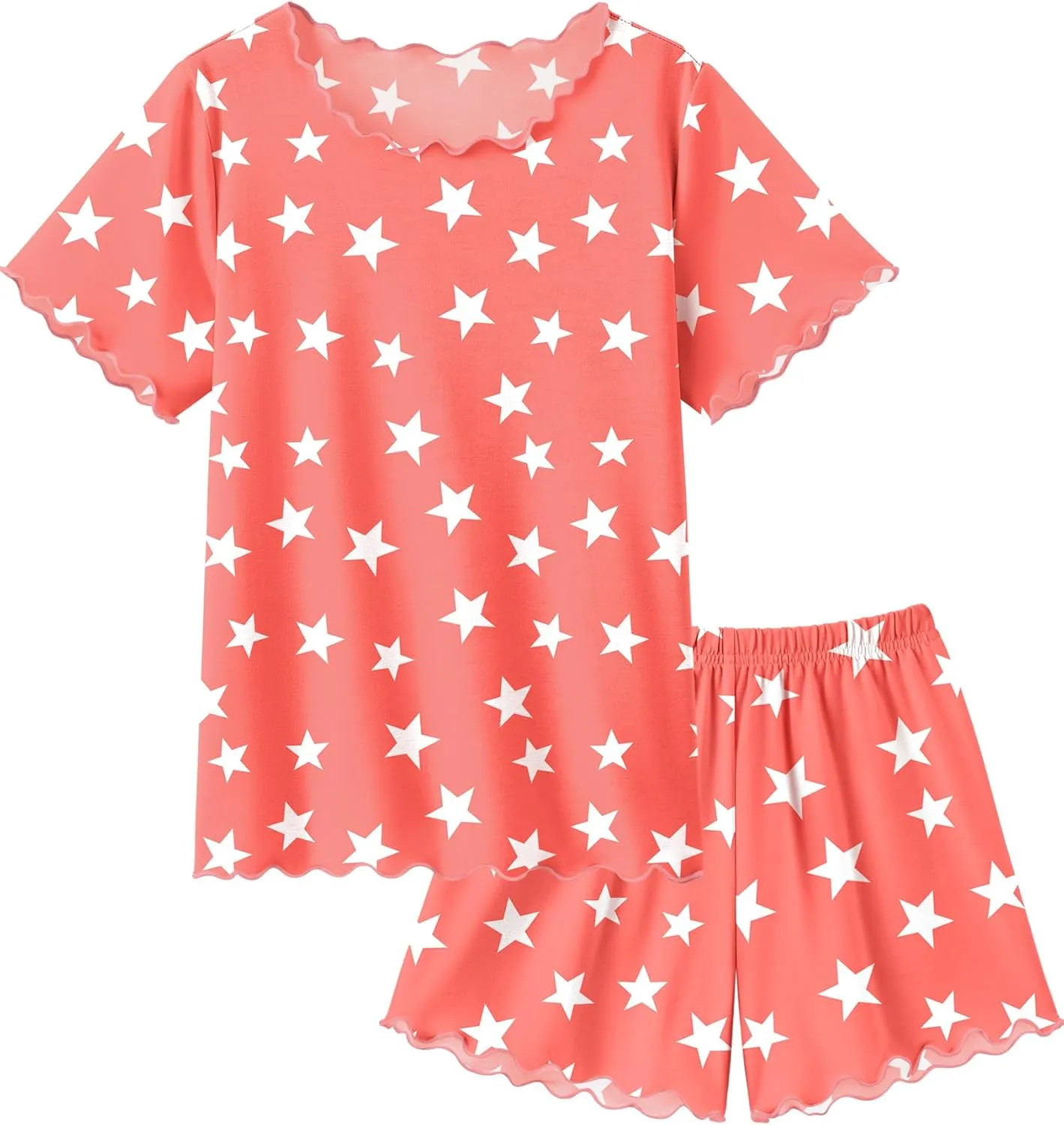 Arshiner Girls Pajama Set Short Sleeve Lounge Set Soft Shirring Summer Sleepwear Pj Sets