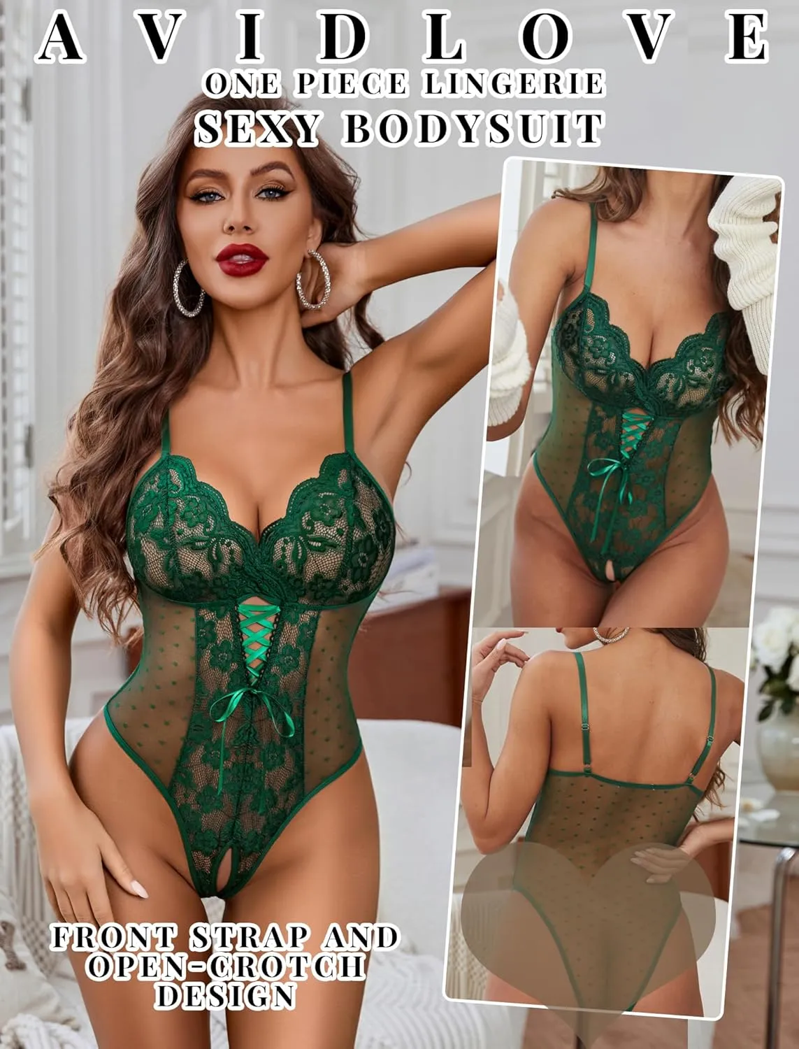 Avidlove Sexy Lingerie for Women One Piece Lingerie Deep V Teddy Babydoll Sexy Lace Bodysuit