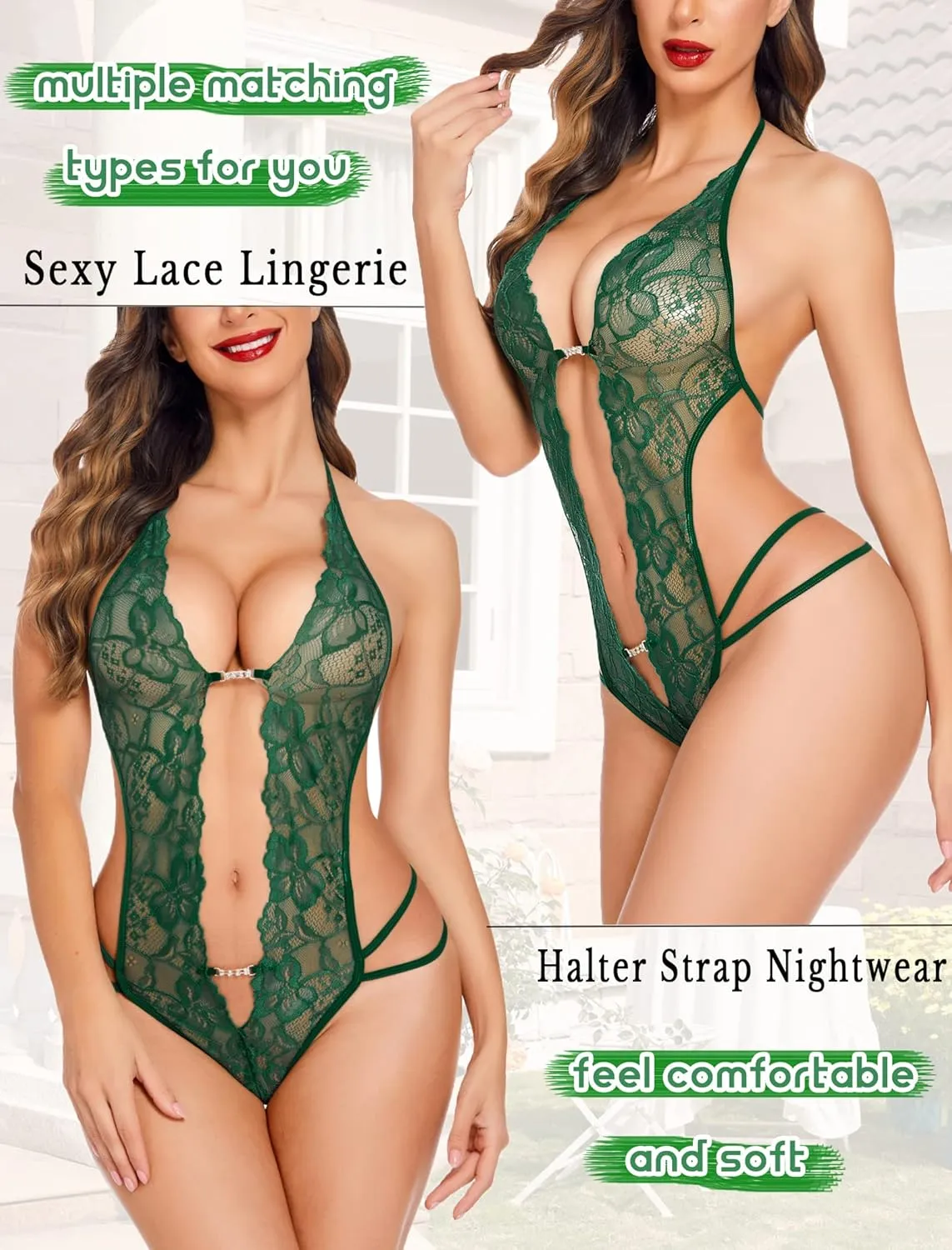 Avidlove Women One Piece Lingerie Sexy Lace Bodysuit Deep V Teddy Babydoll Nightgown XS-XXL