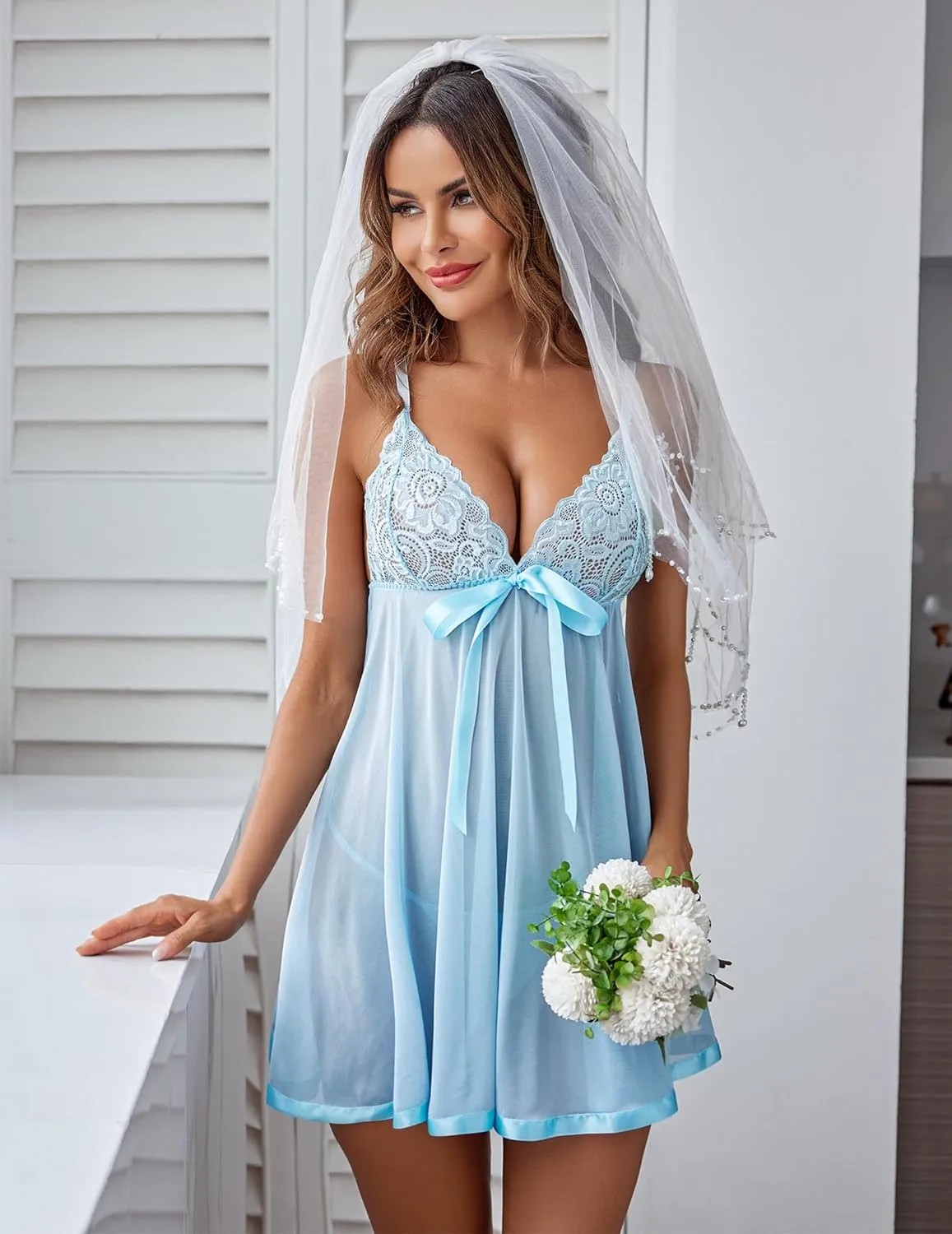 Avidlove Women's Lingerie Lace Babydoll Strap Chemise Mesh Sleepwear Outfits