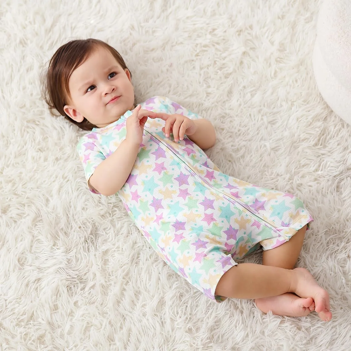 Bafeicao Baby 2 Pack Bamboo Viscose Sleeper Romper Soft Ribbed Short Sleeve 2 Way Zipper Summer Pajamas Clothes