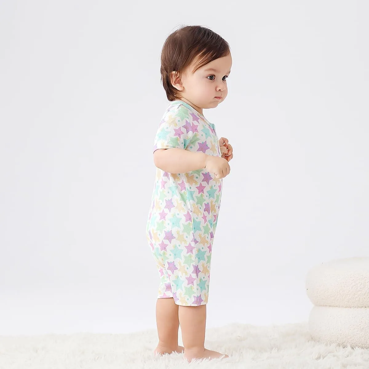 Bafeicao Baby 2 Pack Bamboo Viscose Sleeper Romper Soft Ribbed Short Sleeve 2 Way Zipper Summer Pajamas Clothes