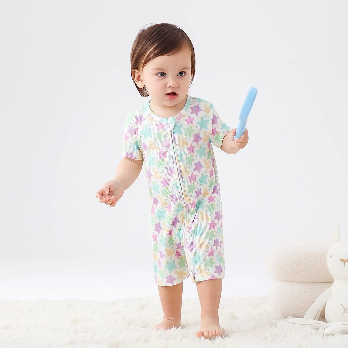 Bafeicao Baby 2 Pack Bamboo Viscose Sleeper Romper Soft Ribbed Short Sleeve 2 Way Zipper Summer Pajamas Clothes