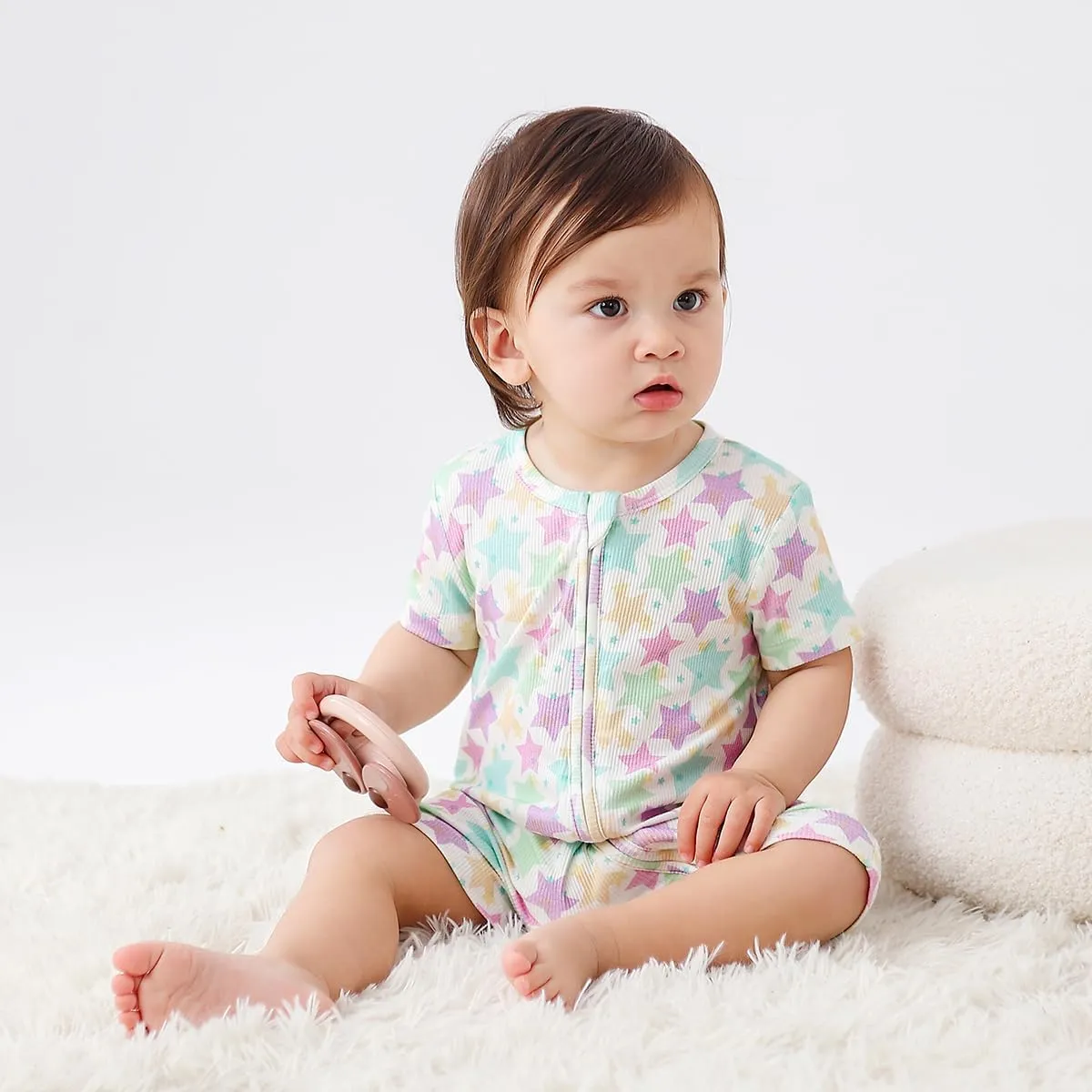 Bafeicao Baby 2 Pack Bamboo Viscose Sleeper Romper Soft Ribbed Short Sleeve 2 Way Zipper Summer Pajamas Clothes