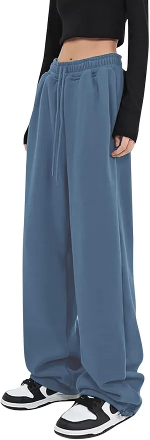 Baggy Sweatpants for Women Fleece Lined Joggers with Pockets Comfy Workout Elastic Waist Jogging Pants