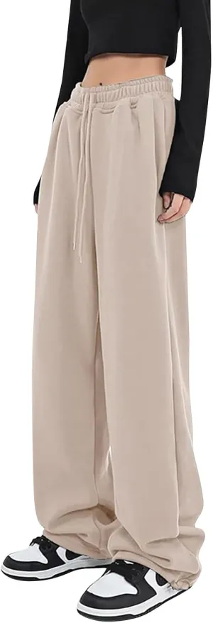 Baggy Sweatpants for Women Fleece Lined Joggers with Pockets Comfy Workout Elastic Waist Jogging Pants
