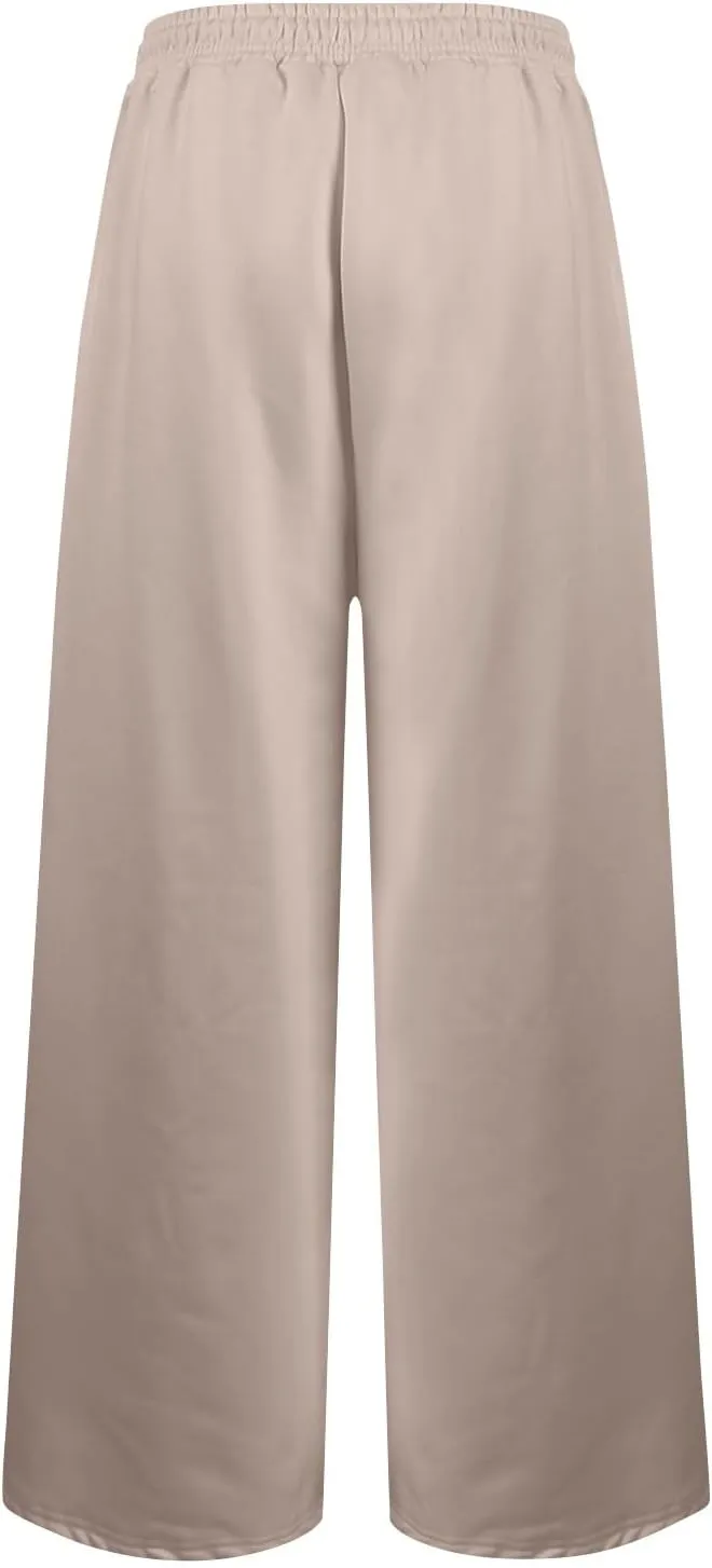 Baggy Sweatpants for Women Fleece Lined Joggers with Pockets Comfy Workout Elastic Waist Jogging Pants