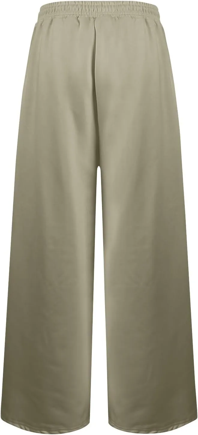 Baggy Sweatpants for Women Fleece Lined Joggers with Pockets Comfy Workout Elastic Waist Jogging Pants