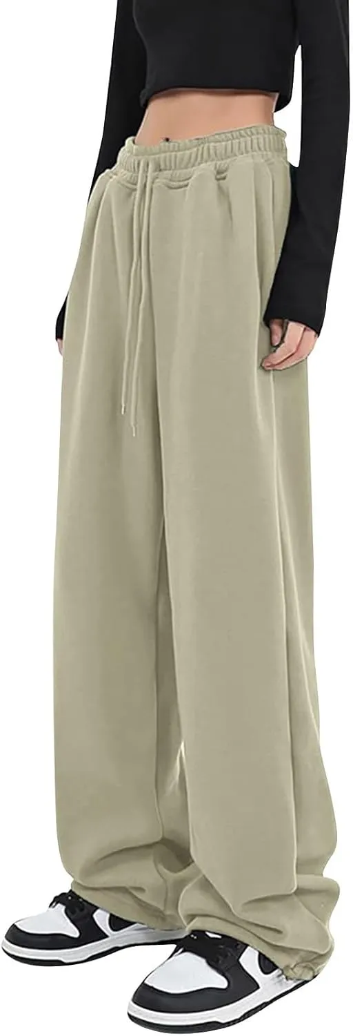 Baggy Sweatpants for Women Fleece Lined Joggers with Pockets Comfy Workout Elastic Waist Jogging Pants