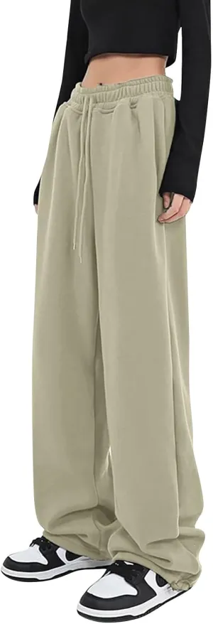 Baggy Sweatpants for Women Fleece Lined Joggers with Pockets Comfy Workout Elastic Waist Jogging Pants