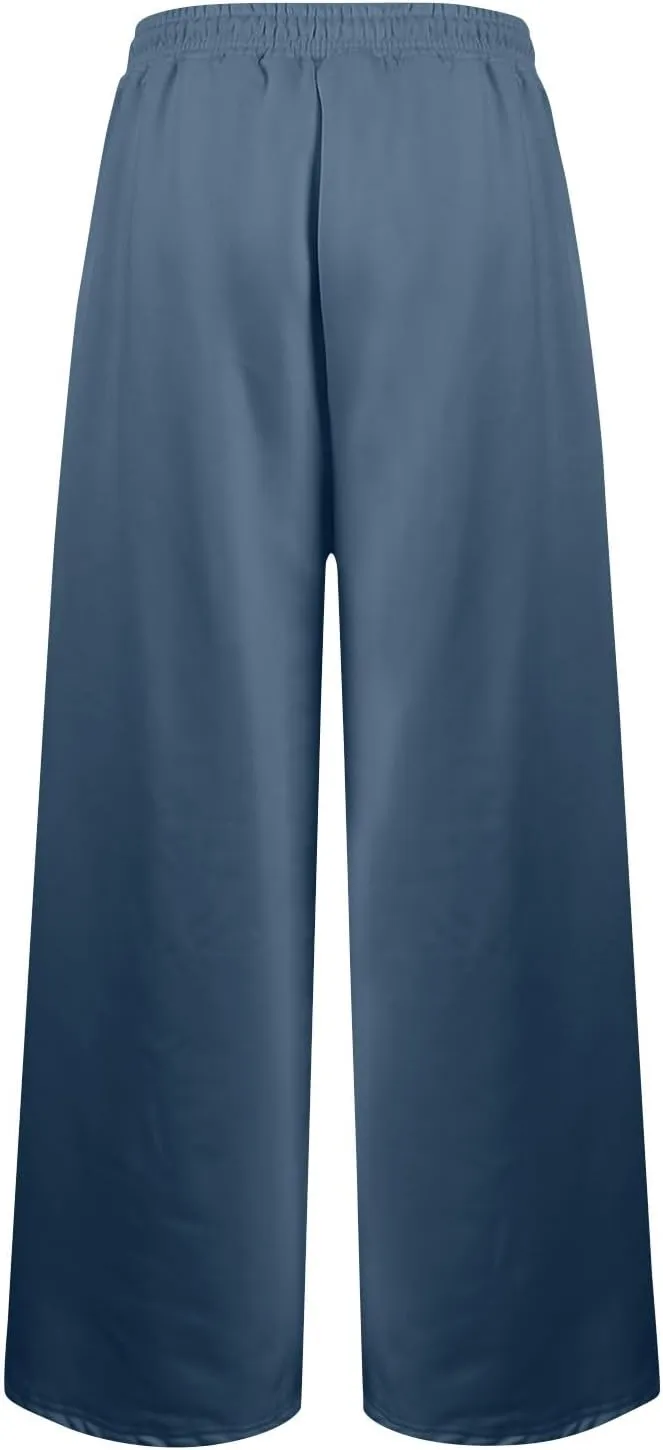 Baggy Sweatpants for Women Fleece Lined Joggers with Pockets Comfy Workout Elastic Waist Jogging Pants