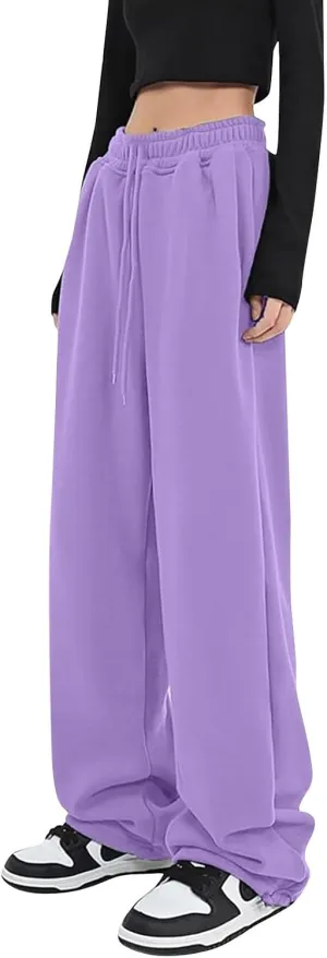 Baggy Sweatpants for Women Fleece Lined Joggers with Pockets Comfy Workout Elastic Waist Jogging Pants