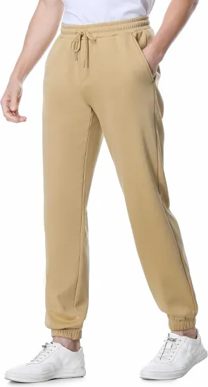 BEARTALON Fleece Sweatpants for Mens Joggers with Pockets Elastic Ankles Drawstring Sweat Pants for Casual Golf Workout Khaki XXL