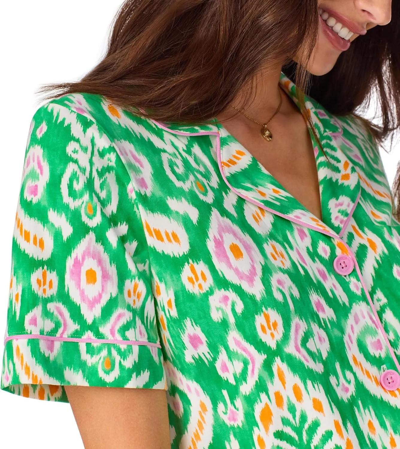 BedHead PJs Womens Short Sleeve Notch Collar & Shorts Sleepwear Pajama Set, Organic Cotton