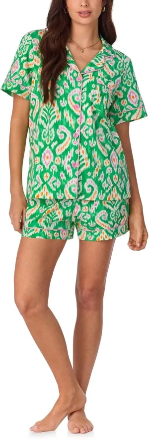 BedHead PJs Womens Short Sleeve Notch Collar & Shorts Sleepwear Pajama Set, Organic Cotton