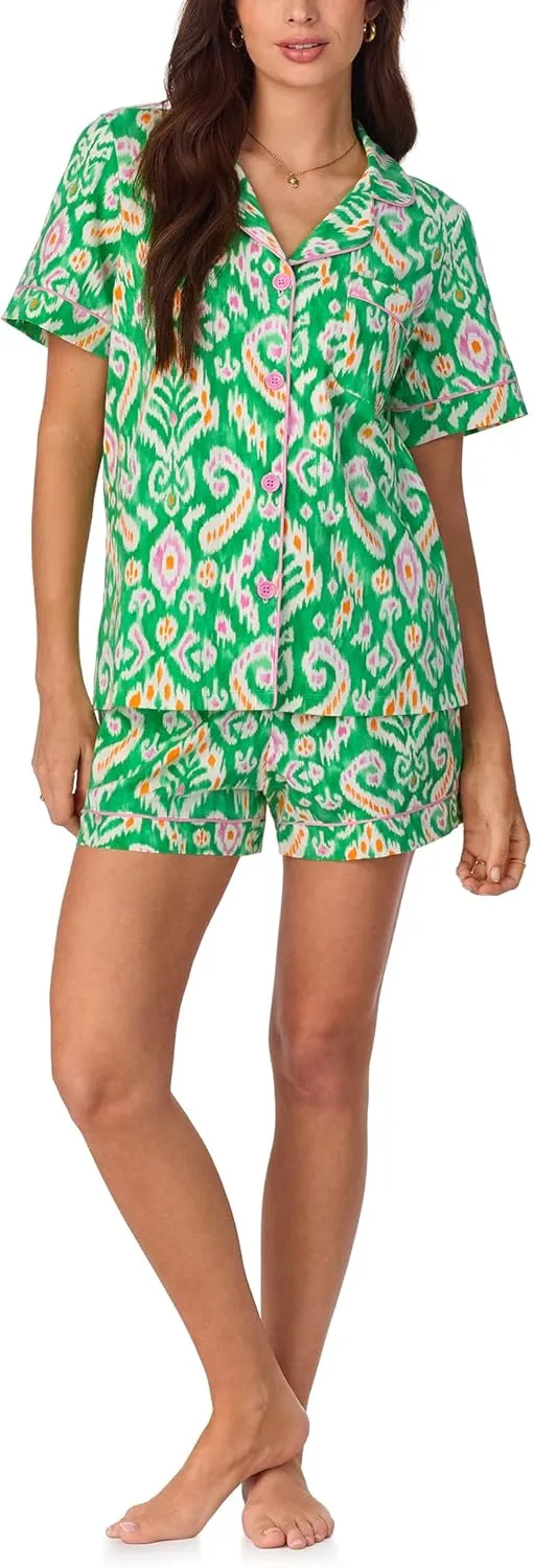 BedHead PJs Womens Short Sleeve Notch Collar & Shorts Sleepwear Pajama Set, Organic Cotton