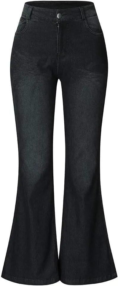 Bell Bottom Jeans for Women High Waisted Stretchy Petite to Plus Size Flare Jeans Washed Denim Ripped Bootcot Jeans