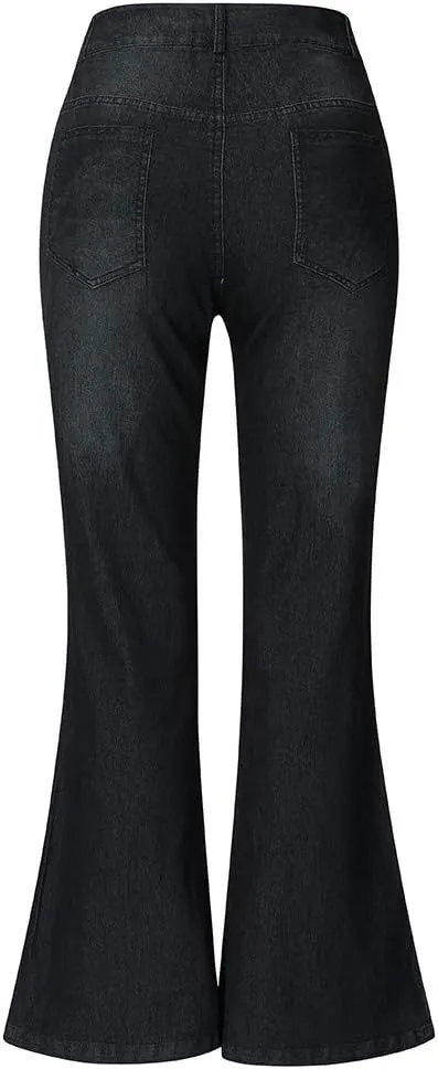 Bell Bottom Jeans for Women High Waisted Stretchy Petite to Plus Size Flare Jeans Washed Denim Ripped Bootcot Jeans